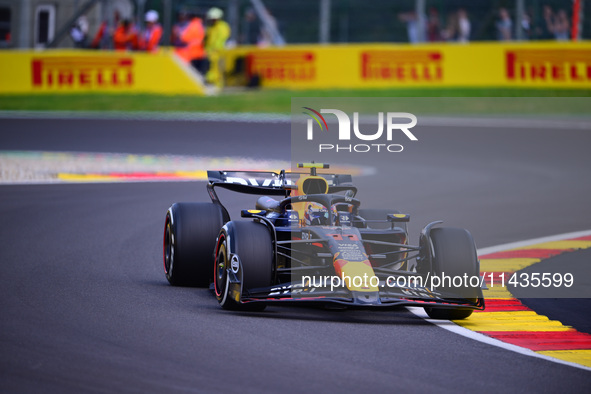 Sergio Perez of Red Bull Racing Honda is driving his single-seater after the free practice of the Belgian GP, the 14th race of the Formula 1...