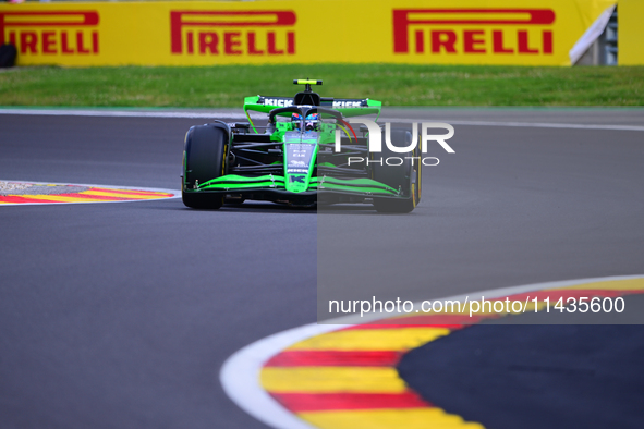 Guanyu Zhou of Stake F1 Team Sauber is driving his single-seater after the free practice of the Belgian GP, the 14th race of the Formula 1 W...