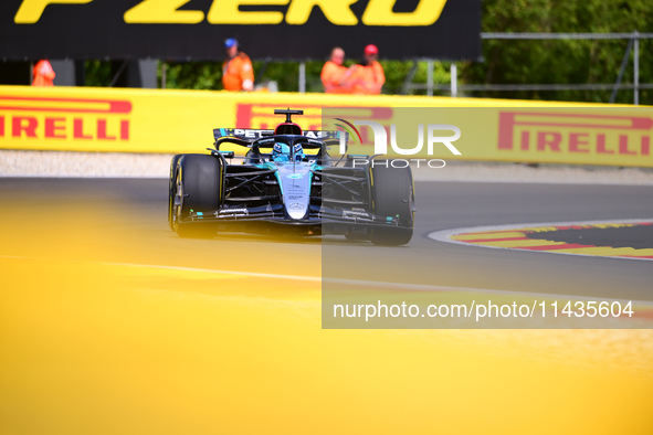 George Russell of Mercedes-AMG Petronas is driving his single-seater after the free practice of the Belgian GP, the 14th race of the Formula...