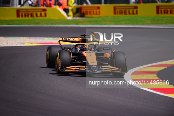 Oscar Piastri of McLaren F1 Team is driving his single-seater after the free practice of the Belgian GP, the 14th race of the Formula 1 Worl...