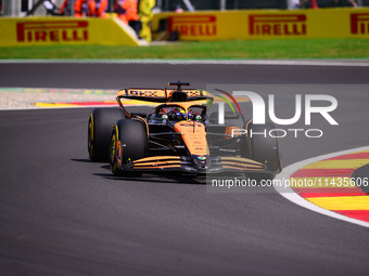 Oscar Piastri of McLaren F1 Team is driving his single-seater after the free practice of the Belgian GP, the 14th race of the Formula 1 Worl...