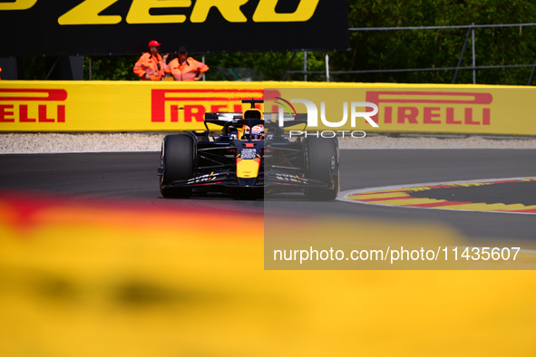 Max Verstappen of Red Bull Racing Honda is driving his single-seater after the free practice of the Belgian GP, the 14th race of the Formula...