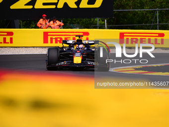 Max Verstappen of Red Bull Racing Honda is driving his single-seater after the free practice of the Belgian GP, the 14th race of the Formula...