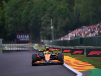 Lando Norris is driving his single-seater for the McLaren F1 Team after the free practice of the Belgian GP, the 14th race of the Formula 1...