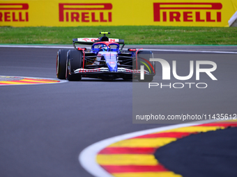 Yuki Tsunoda of Visa Cash-Up Racing Bulls is driving his single-seater after the free practice of the Belgian GP, the 14th race of the Formu...