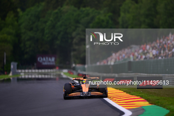 Oscar Piastri of McLaren F1 Team is driving his single-seater after the free practice of the Belgian GP, the 14th race of the Formula 1 Worl...