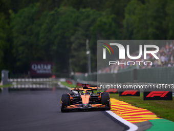 Oscar Piastri of McLaren F1 Team is driving his single-seater after the free practice of the Belgian GP, the 14th race of the Formula 1 Worl...