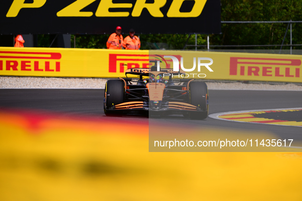 Oscar Piastri of McLaren F1 Team is driving his single-seater after the free practice of the Belgian GP, the 14th race of the Formula 1 Worl...