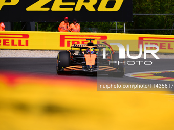 Oscar Piastri of McLaren F1 Team is driving his single-seater after the free practice of the Belgian GP, the 14th race of the Formula 1 Worl...