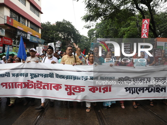 Indians for Palestine group members are shouting slogans during a protest, amid the ongoing conflict in Gaza between Israel and Hamas, in Ko...