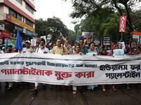 Indians for Palestine group members are shouting slogans during a protest, amid the ongoing conflict in Gaza between Israel and Hamas, in Ko...