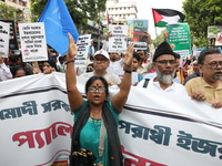 Indians for Palestine group members are shouting slogans during a protest, amid the ongoing conflict in Gaza between Israel and Hamas, in Ko...