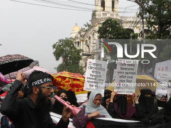 Indian supporters for Palestine are holding posters and the Palestine National Flag during a protest rally, amid the ongoing conflict in Gaz...