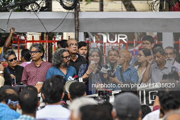 Teachers, human rights activists, and cultural activists are gathering in front of the National Press Club to protest against the indiscrimi...