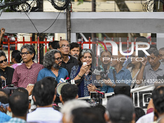 Teachers, human rights activists, and cultural activists are gathering in front of the National Press Club to protest against the indiscrimi...