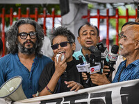 Teachers, human rights activists, and cultural activists are gathering in front of the National Press Club to protest against the indiscrimi...