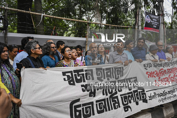 Teachers, human rights activists, and cultural activists are gathering in front of the National Press Club to protest against the indiscrimi...