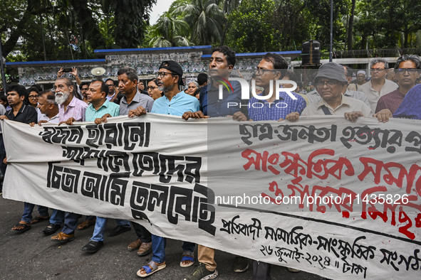 Activists are taking part in a song march to protest against the indiscriminate killings and mass arrests in Dhaka, Bangladesh, on July 26,...