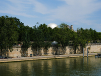 A hot air balloon is appearing in the Tuileries Garden, perhaps as the future cauldron for the Paris Olympic Games. (