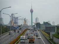 Vehicles are moving on the highway in Colombo, Sri Lanka, on July 26, 2024. (