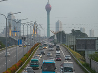 Vehicles are moving on the highway in Colombo, Sri Lanka, on July 26, 2024. (