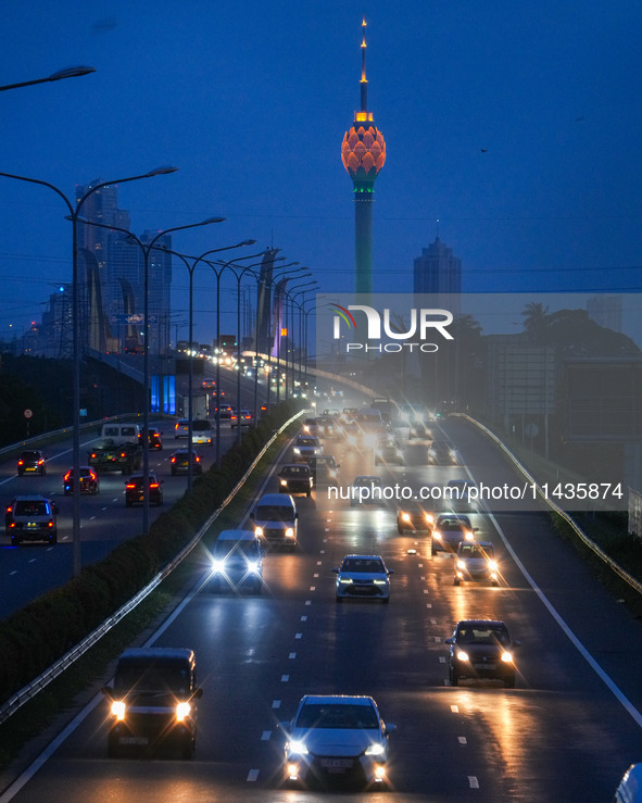 Vehicles are moving on the highway in Colombo, Sri Lanka, on July 26, 2024. 