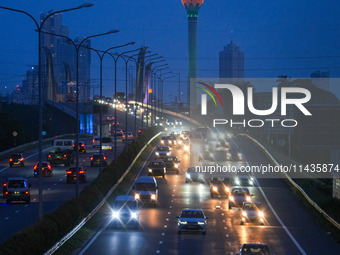 Vehicles are moving on the highway in Colombo, Sri Lanka, on July 26, 2024. (