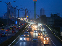 Vehicles are moving on the highway in Colombo, Sri Lanka, on July 26, 2024. (