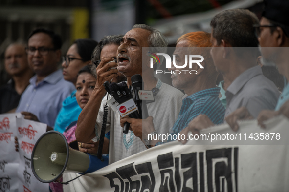 People are taking part in a song march to protest against the indiscriminate killings and mass arrests in Dhaka, Bangladesh, on July 26, 202...