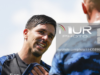 Giovanni Simeone of Napoli is participating in day 2 of the preseason training camp of SSC Napoli at Stadio Patini in Castel di Sangro, Ital...