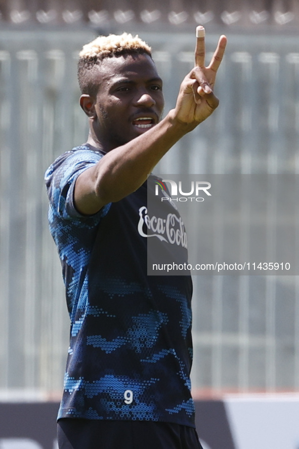 Victor Osimhen of Napoli is participating in day 2 of the preseason training camp of SSC Napoli at Stadio Patini in Castel di Sangro, Italy,...