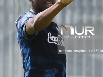 Victor Osimhen of Napoli is participating in day 2 of the preseason training camp of SSC Napoli at Stadio Patini in Castel di Sangro, Italy,...