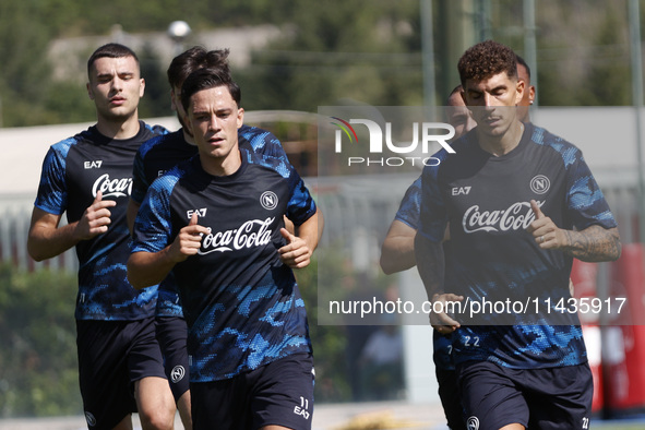 Giovanni Di Lorenzo of Napoli and Giacomo Raspadori of Napoli are participating in day 2 of the preseason training camp of SSC Napoli at Sta...