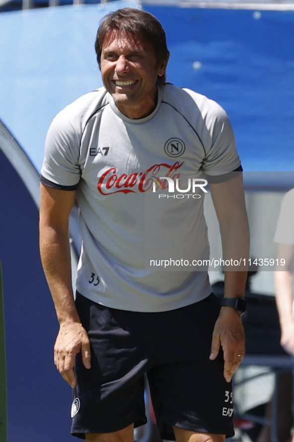 Antonio Conte is coaching Napoli during day 2 of the preseason training camp of SSC Napoli at Stadio Patini in Castel di Sangro, Italy, on J...