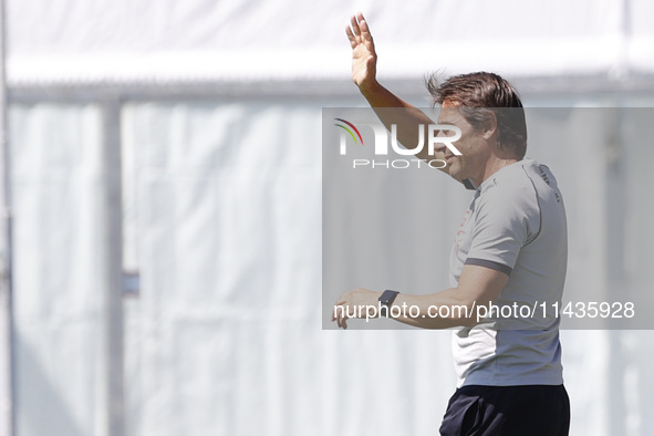 Antonio Conte is coaching Napoli during day 2 of the preseason training camp of SSC Napoli at Stadio Patini in Castel di Sangro, Italy, on J...