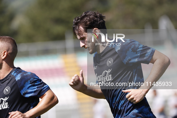 Khvicha Kvaratskhelia of Napoli is participating in day 2 of the preseason training camp of SSC Napoli at Stadio Patini in Castel di Sangro,...