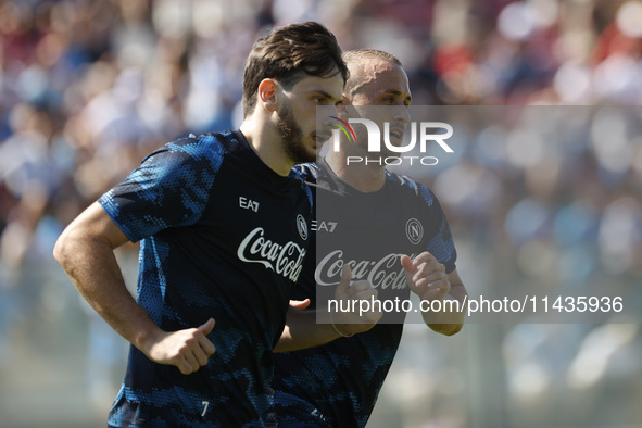 Khvicha Kvaratskhelia of Napoli is participating in day 2 of the preseason training camp of SSC Napoli at Stadio Patini in Castel di Sangro,...