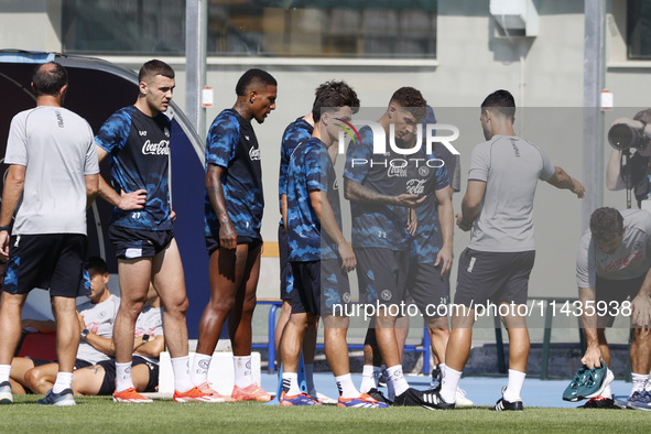 A Napoli player is participating in day 2 of the preseason training camp of SSC Napoli at Stadio Patini in Castel di Sangro, Italy, on July...