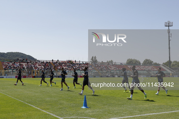 A Napoli player is participating in day 2 of the preseason training camp of SSC Napoli at Stadio Patini in Castel di Sangro, Italy, on July...