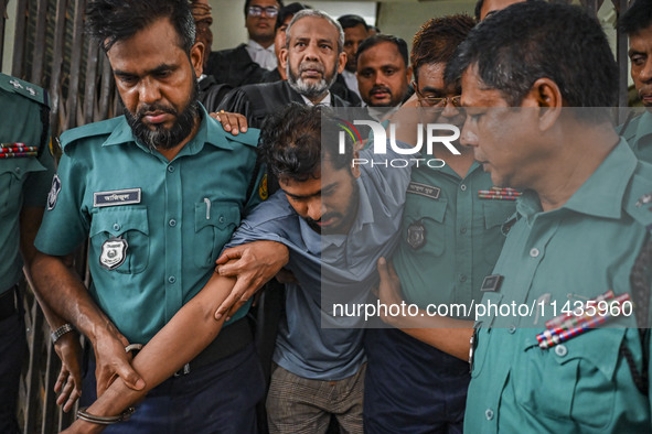 Arson is happening at Setu Bhaban, and Ex-DUCSU VP Nur is being sent to jail after remand in Dhaka, Bangladesh, on July 26, 2024. The number...