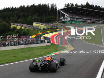 Sergio Perez of Red Bull Racing during second practice ahead of the Formula 1 Belgian Grand Prix at Spa-Francorchamps in Spa, Belgium on Jul...