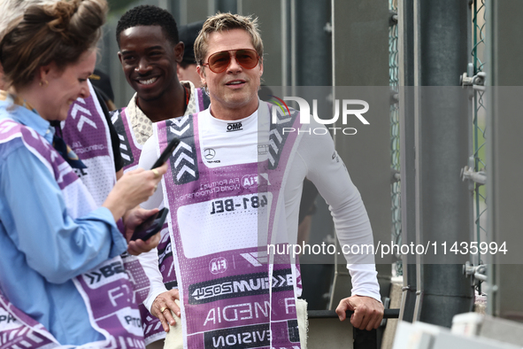 Brad Pitt during second practice ahead of the Formula 1 Belgian Grand Prix at Spa-Francorchamps in Spa, Belgium on July 26, 2024. 