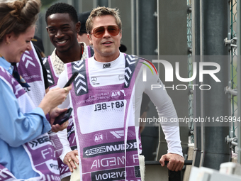 Brad Pitt during second practice ahead of the Formula 1 Belgian Grand Prix at Spa-Francorchamps in Spa, Belgium on July 26, 2024. (