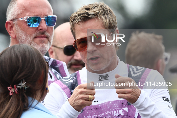 Brad Pitt during second practice ahead of the Formula 1 Belgian Grand Prix at Spa-Francorchamps in Spa, Belgium on July 26, 2024. 