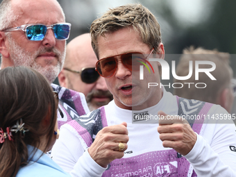 Brad Pitt during second practice ahead of the Formula 1 Belgian Grand Prix at Spa-Francorchamps in Spa, Belgium on July 26, 2024. (