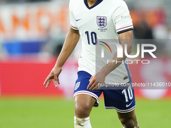 Jude Bellingham attacking midfield of England and Real Madrid during the UEFA EURO 2024 semi-final match between Netherlands and England at...