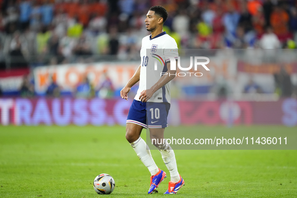 Jude Bellingham attacking midfield of England and Real Madrid during the UEFA EURO 2024 semi-final match between Netherlands and England at...