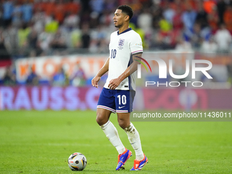 Jude Bellingham attacking midfield of England and Real Madrid during the UEFA EURO 2024 semi-final match between Netherlands and England at...