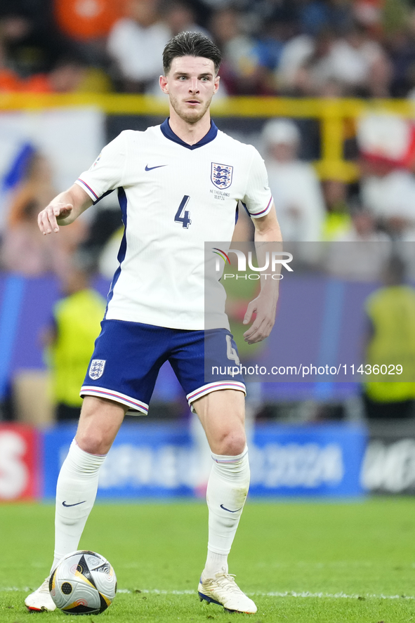 Declan Rice defensive midfield of England and Arsenal FC during the UEFA EURO 2024 semi-final match between Netherlands and England at Footb...