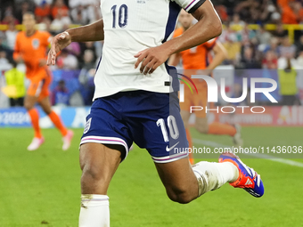 Jude Bellingham attacking midfield of England and Real Madrid during the UEFA EURO 2024 semi-final match between Netherlands and England at...